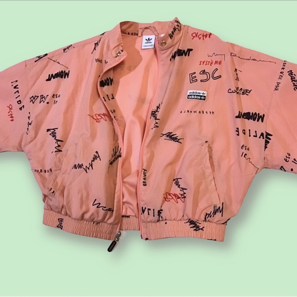 ADIDAS pink RYV collab graffiti print womens windbreaker track jacket - Picture 6 of 11